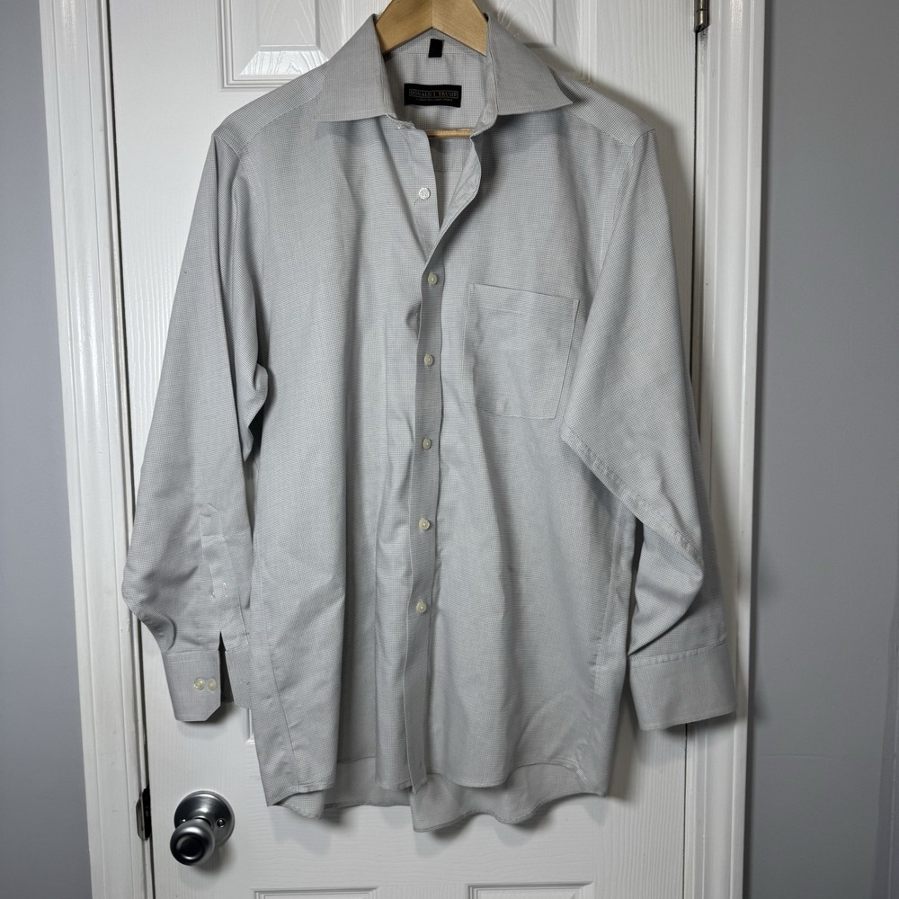 Donald J. Trump Shirt Sz 15.5 32/33 Gray Button-Up Signature‎ Collection Pocket